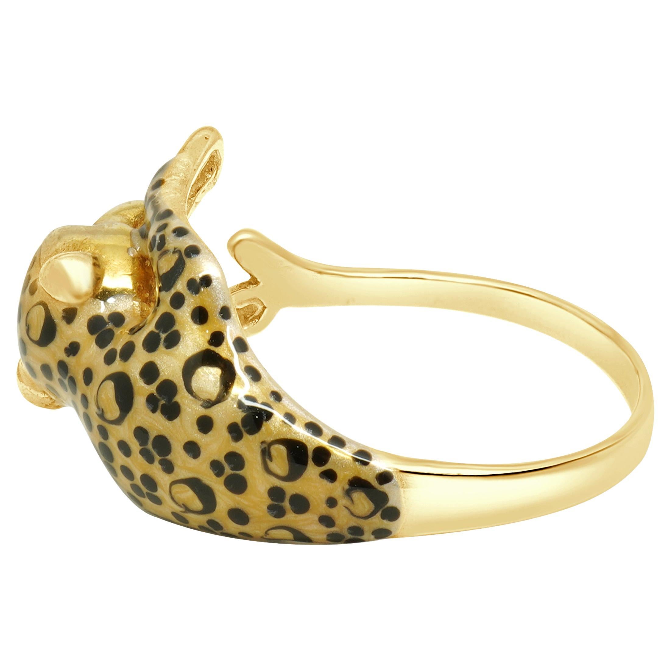 14 Karat Yellow Gold Enamel Cheetah Ring