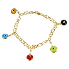 14 Karat Yellow Gold Enamel "Evil Eye" Bracelet