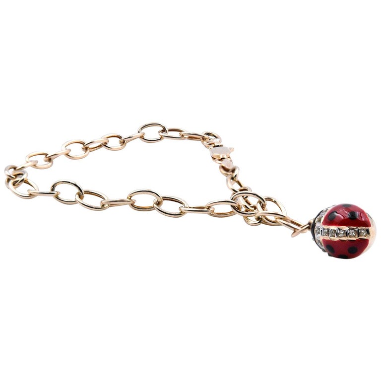 14 Karat Yellow Gold Enamel Ladybug Bracelet at 1stDibs ladybug