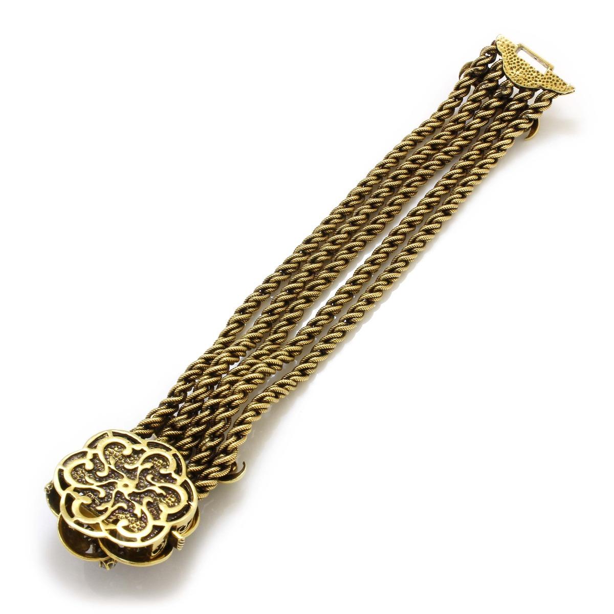 Modern 14 Karat Yellow Gold Enameled Diamond and Pearl Antique Floral Bracelet For Sale
