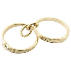 14 Karat Yellow Gold Engagement Ring and Wedding Band Charm