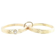 Vintage 14 Karat Yellow Gold Engagement Ring and Wedding Band Charm