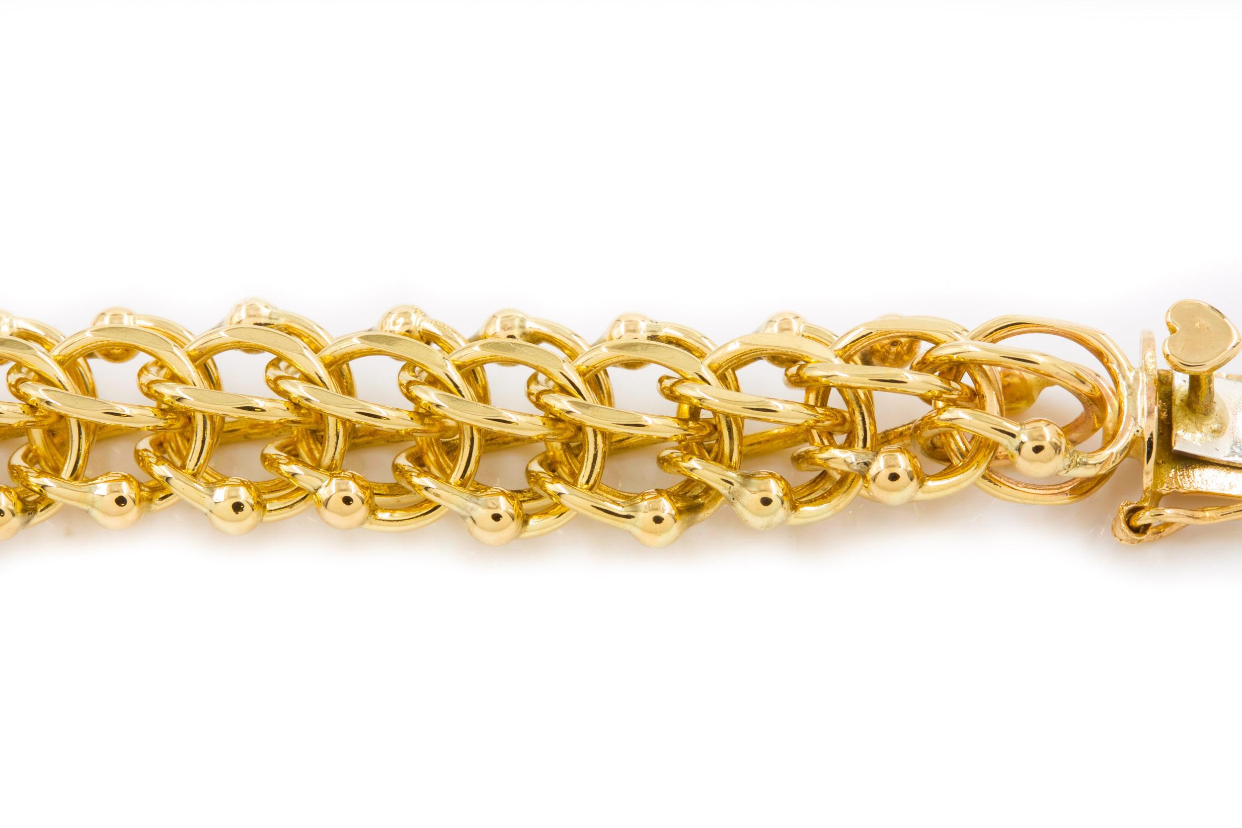 14 Karat Yellow Gold Estate Triple-Link Chain Bracelet For Sale 2