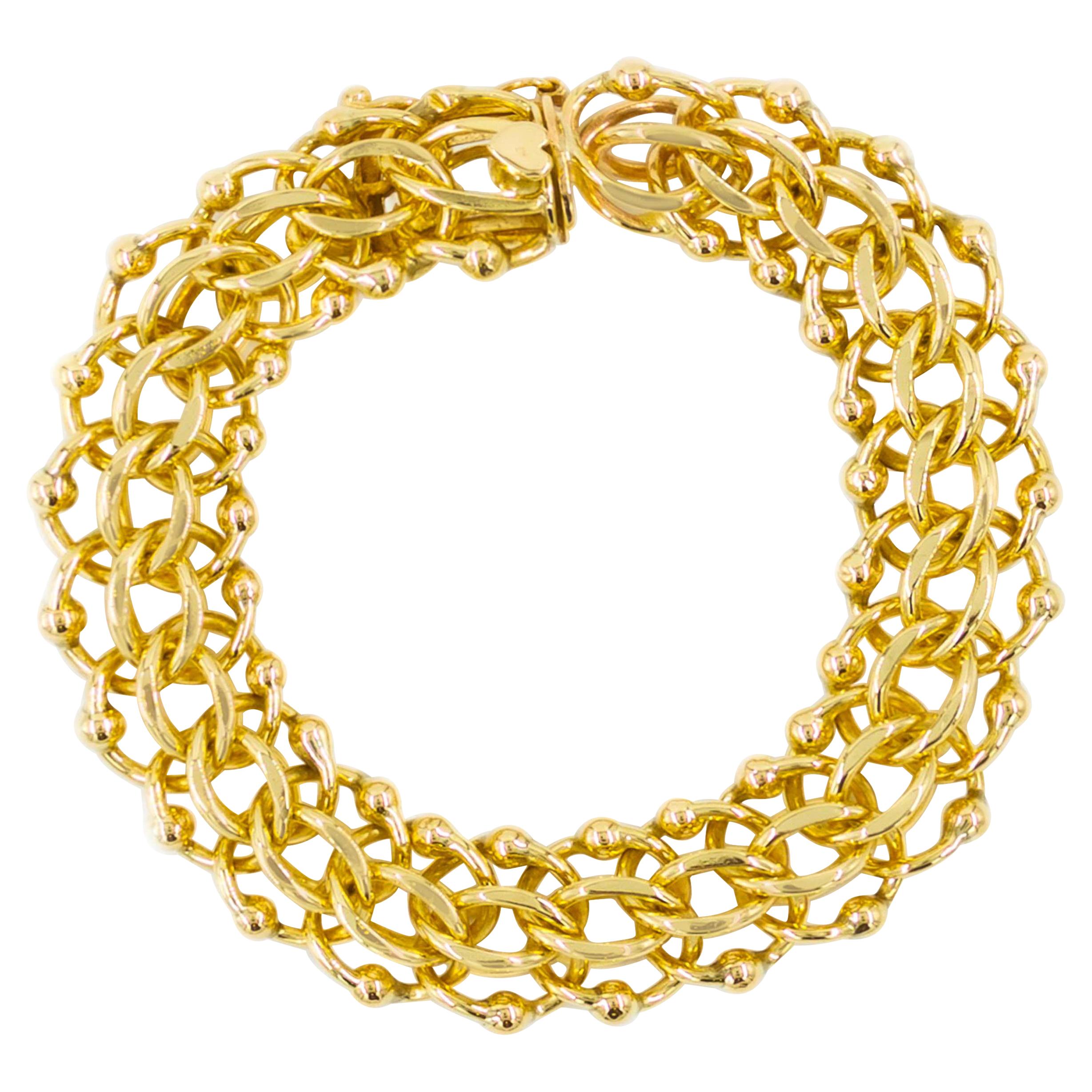 14 Karat Yellow Gold Estate Triple-Link Chain Bracelet For Sale