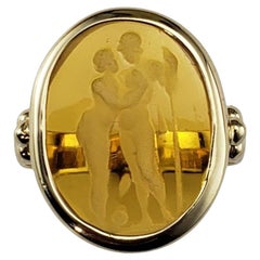 14 Karat Yellow Gold Etched Glass Cameo Ring Size 9-9.25 #21605