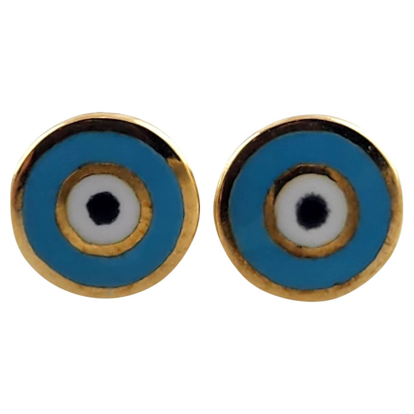 14 Karat Yellow Gold Evil Eye Stud Earrings #19805