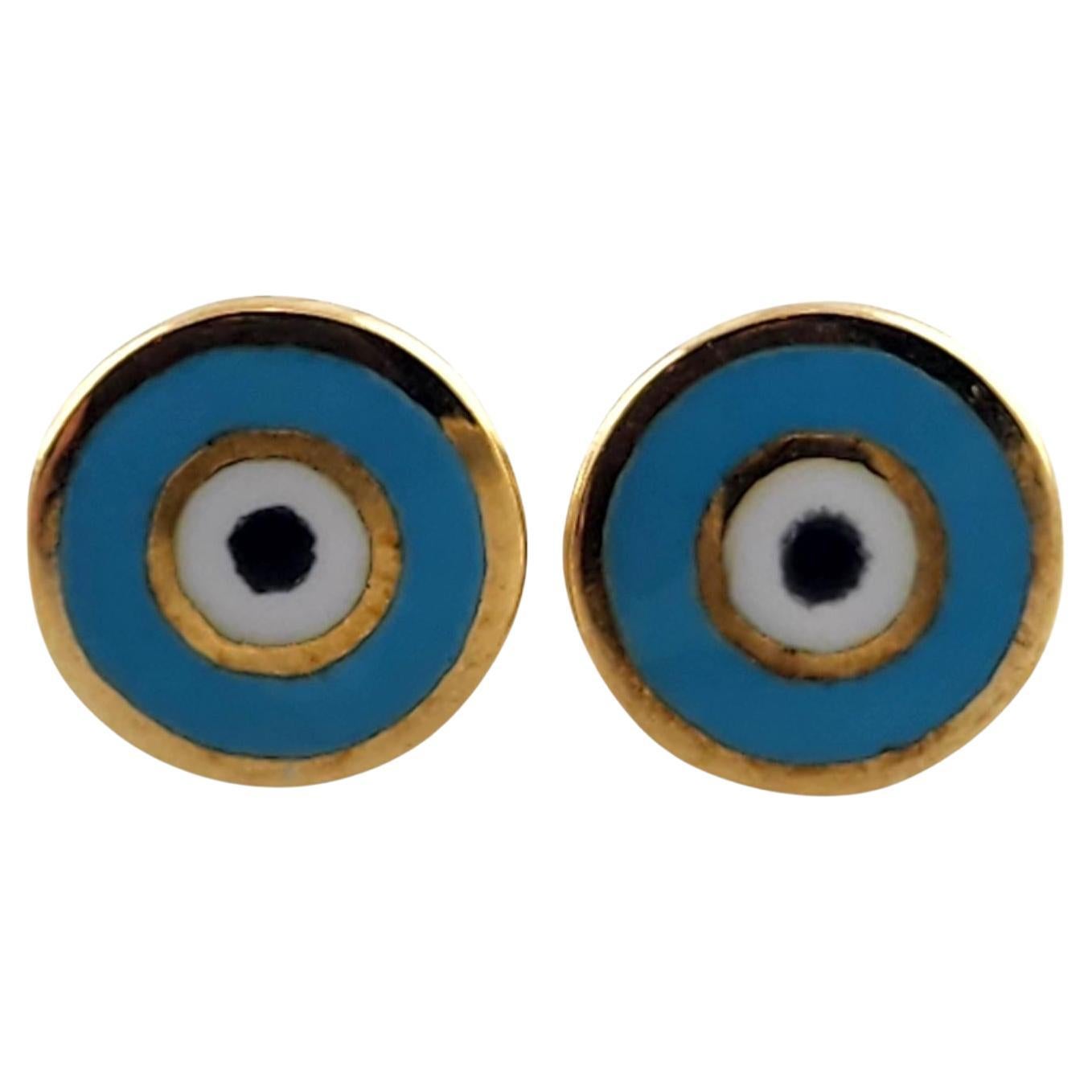14 Karat Yellow Gold Evil Eye Stud Earrings #23415