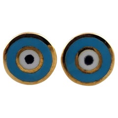 14 Karat Yellow Gold Evil Eye Stud Earrings #23415