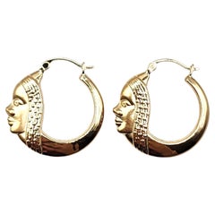 Vintage 14 Karat Yellow Gold Face Silhouette Hoop Earrings #20444