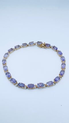 14 Karat Yellow Gold Faceted Oval Amethyst Link Bracelet, 9.24ctw, 7 Inches