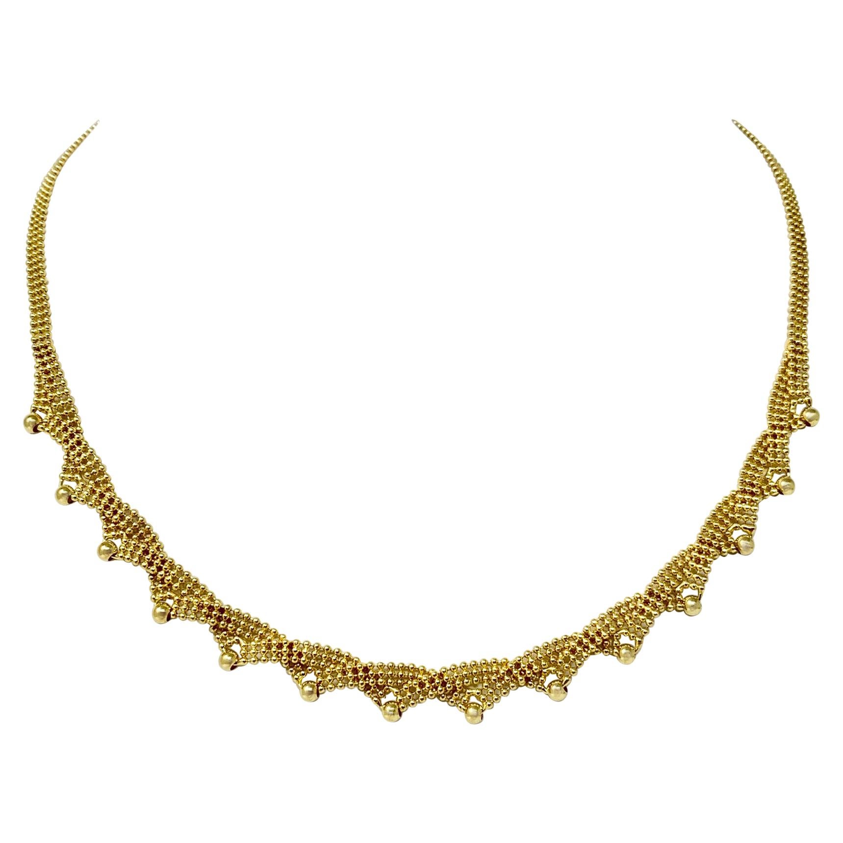 14 Karat Yellow Gold Fancy Ball Bead Chain Necklace For Sale at 1stDibs