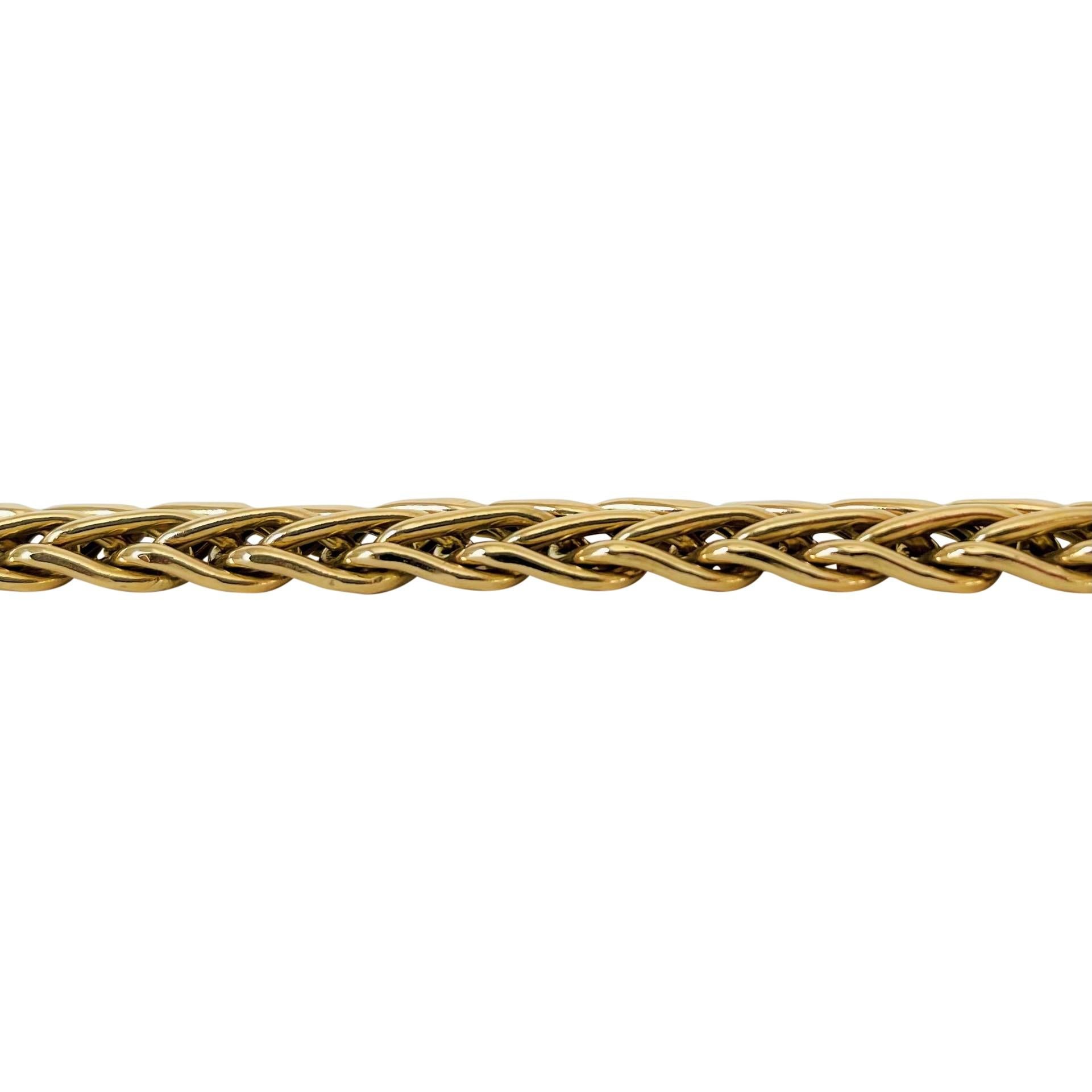 14 Karat Yellow Gold Fancy Braided Wheat Link Bracelet, Turkey In Good Condition In Guilford, CT