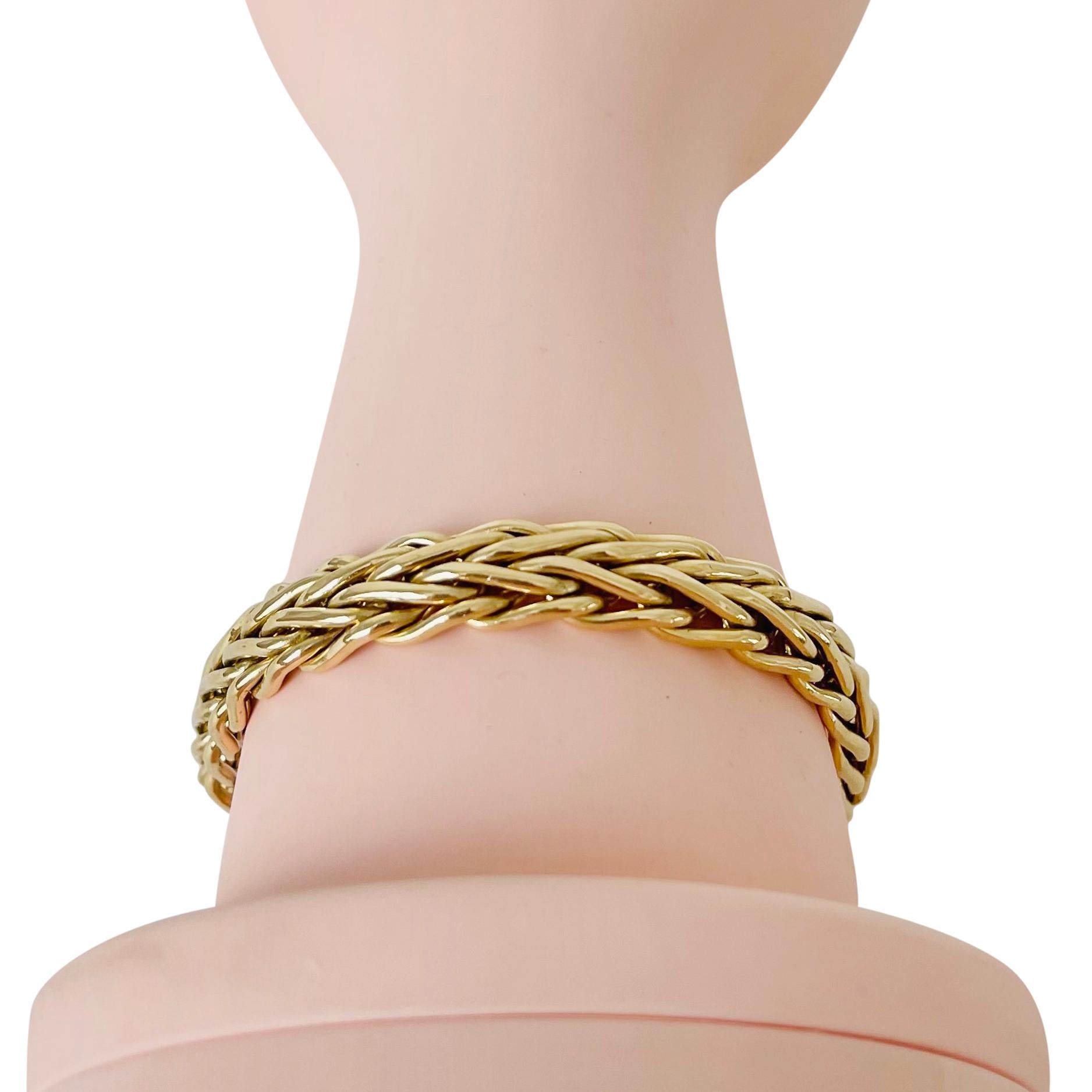 14 Karat Yellow Gold Fancy Braided Wheat Link Bracelet, Turkey 3