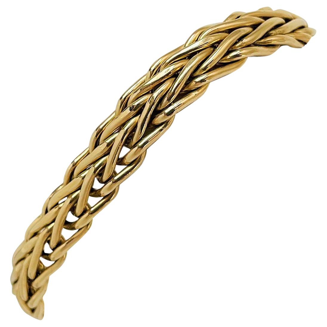14 Karat Yellow Gold Fancy Braided Wheat Link Bracelet, Turkey