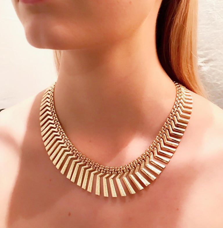 14 Karat Yellow Gold Fancy Fringe Collar Necklace at 1stDibs