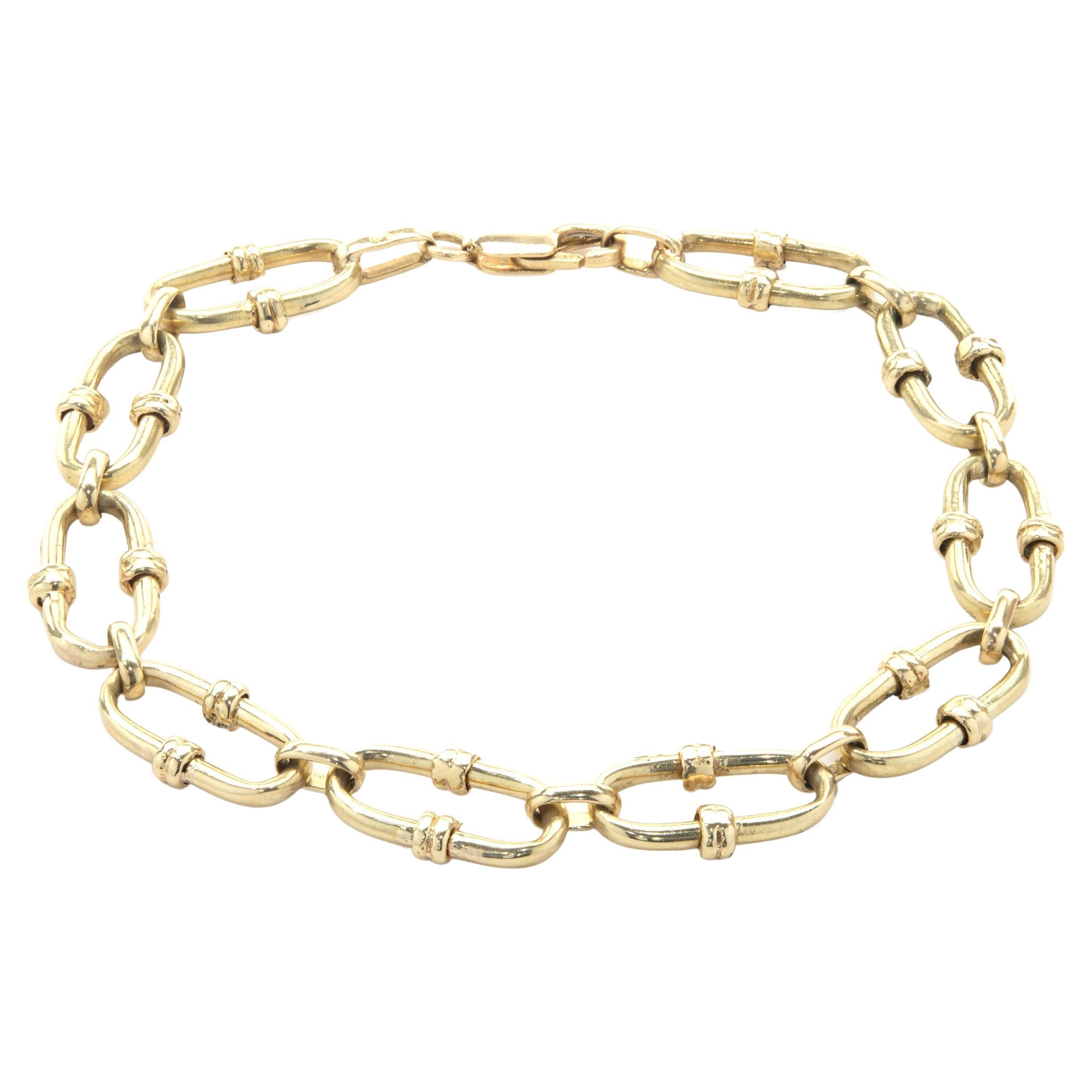 14 Karat Yellow Gold Fancy Link Bracelet For Sale