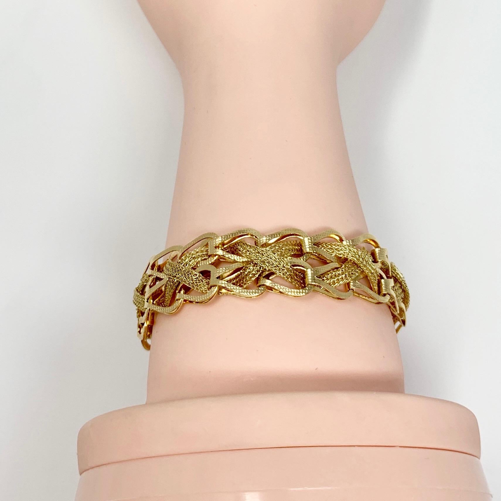 14 Karat Yellow Gold Fancy Mesh Weave Link Bracelet 2