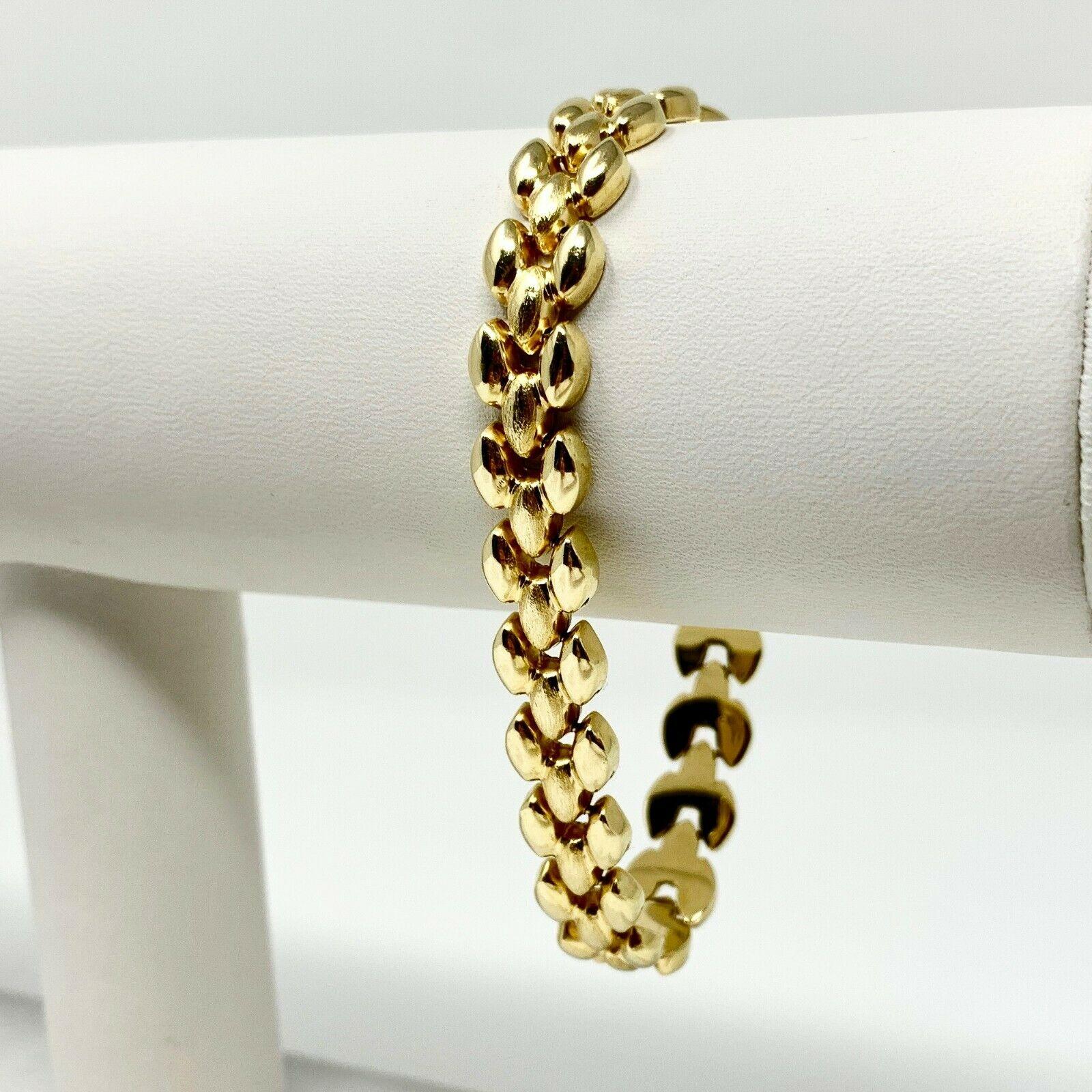 14k Yellow Gold Fancy Panther Link Chain Bracelet Italy 7.5 Inches

Condition:  Excellent (Professionally Cleaned and Polished)
Metal:  14k Gold (Marked, and Professionally Tested)
Weight:  14.3g
Length:  7.5 Inches Wearable Length
Width: 