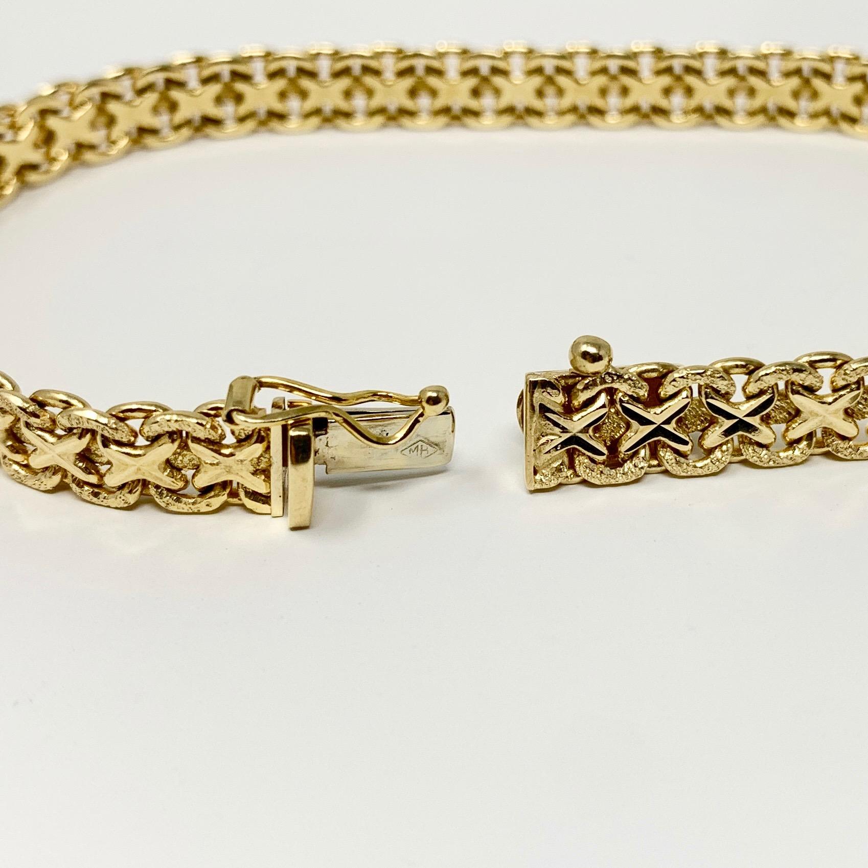 14 Karat Yellow Gold Fancy X Link Bracelet 1