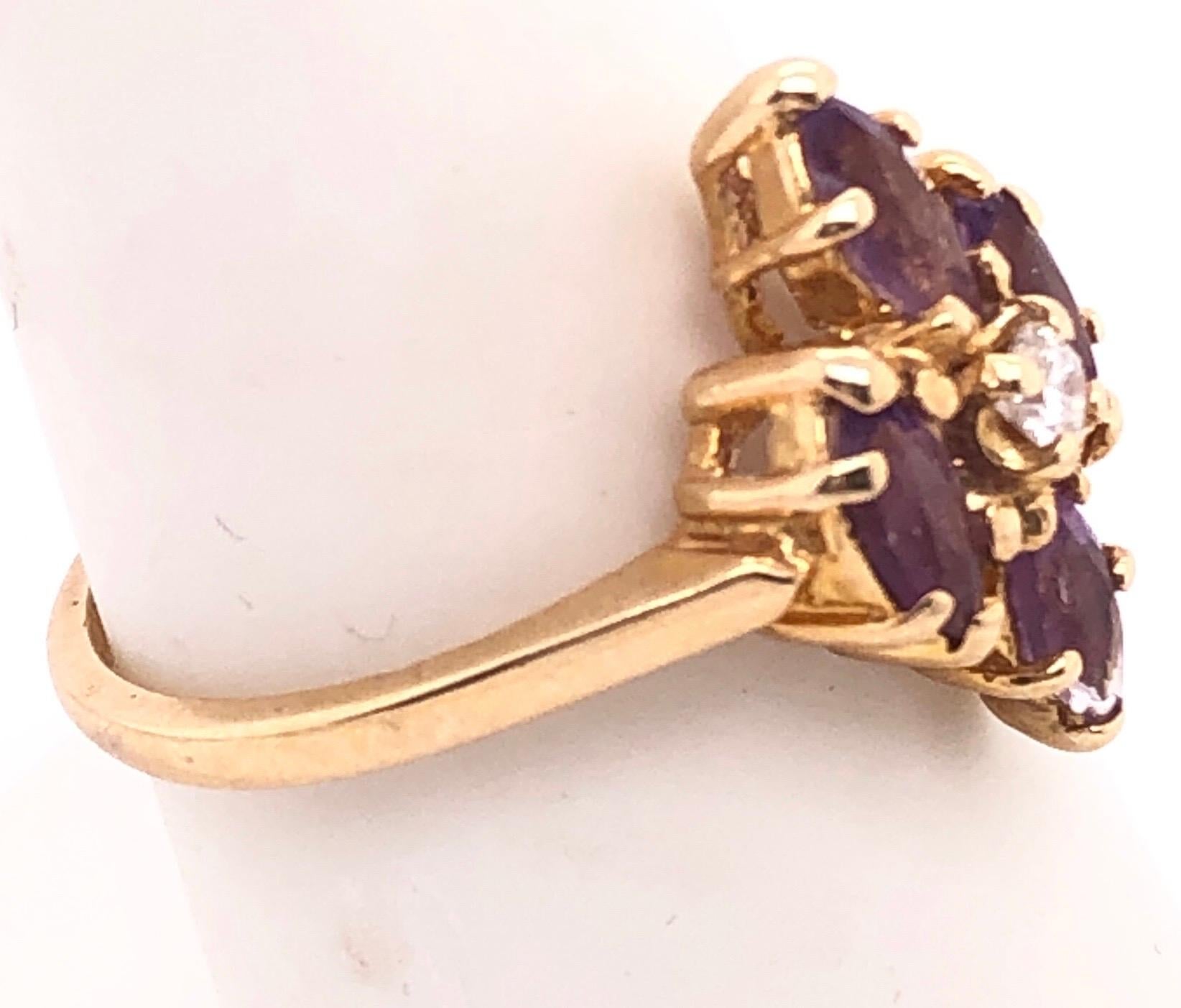 Women's or Men's 14 Karat Yellow Gold Fashion Amethyst Ring with Center Diamond For Sale