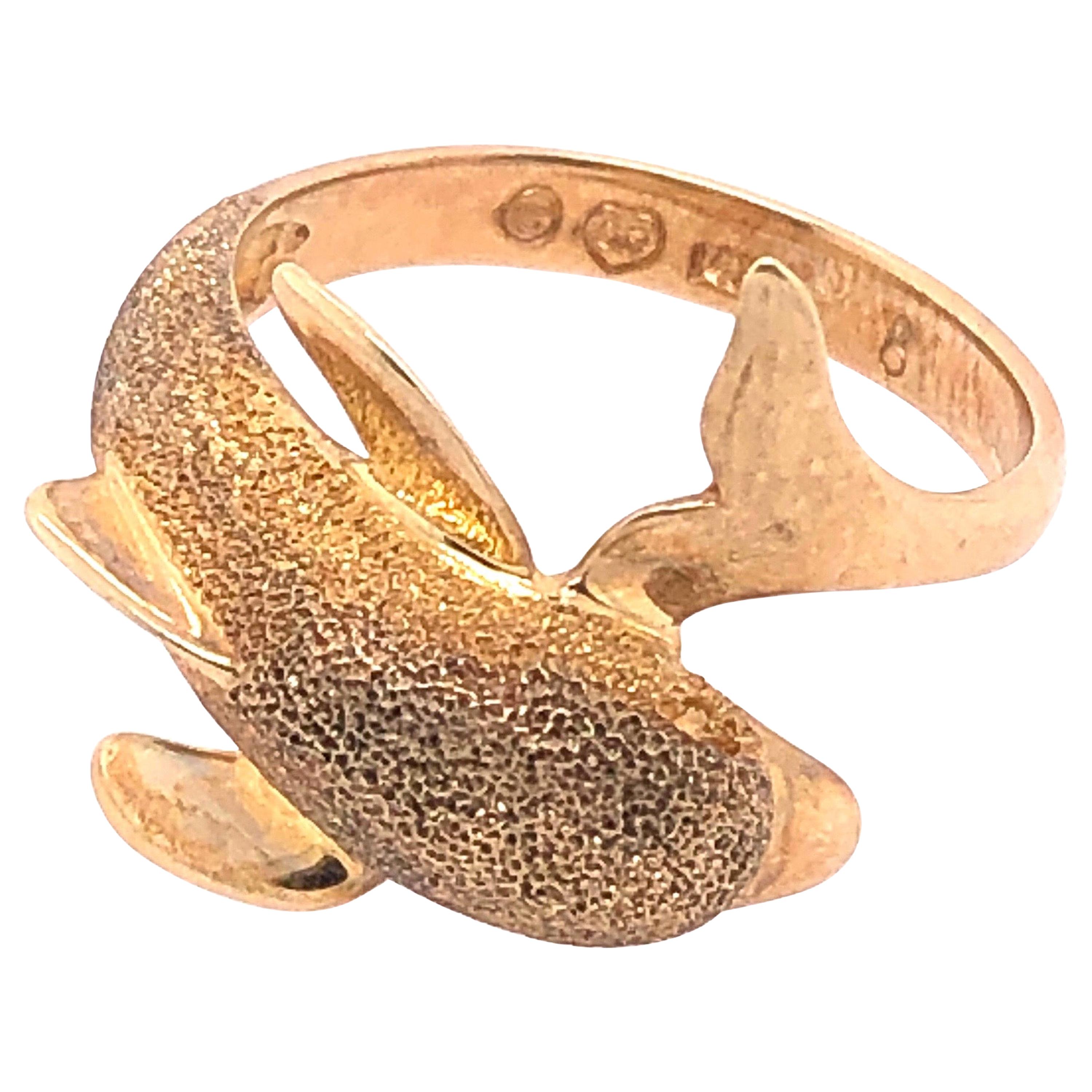 14 Karat Yellow Gold Fashion Dolphin Ring For Sale