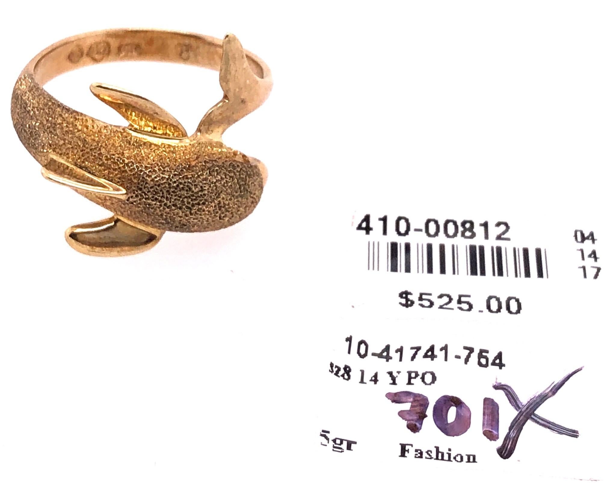 Women's or Men's 14 Karat Yellow Gold Fashion Dolphin Ring For Sale