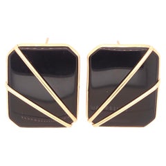 Boucles d'oreilles modernes en or jaune 14 carats et onyx, style mode