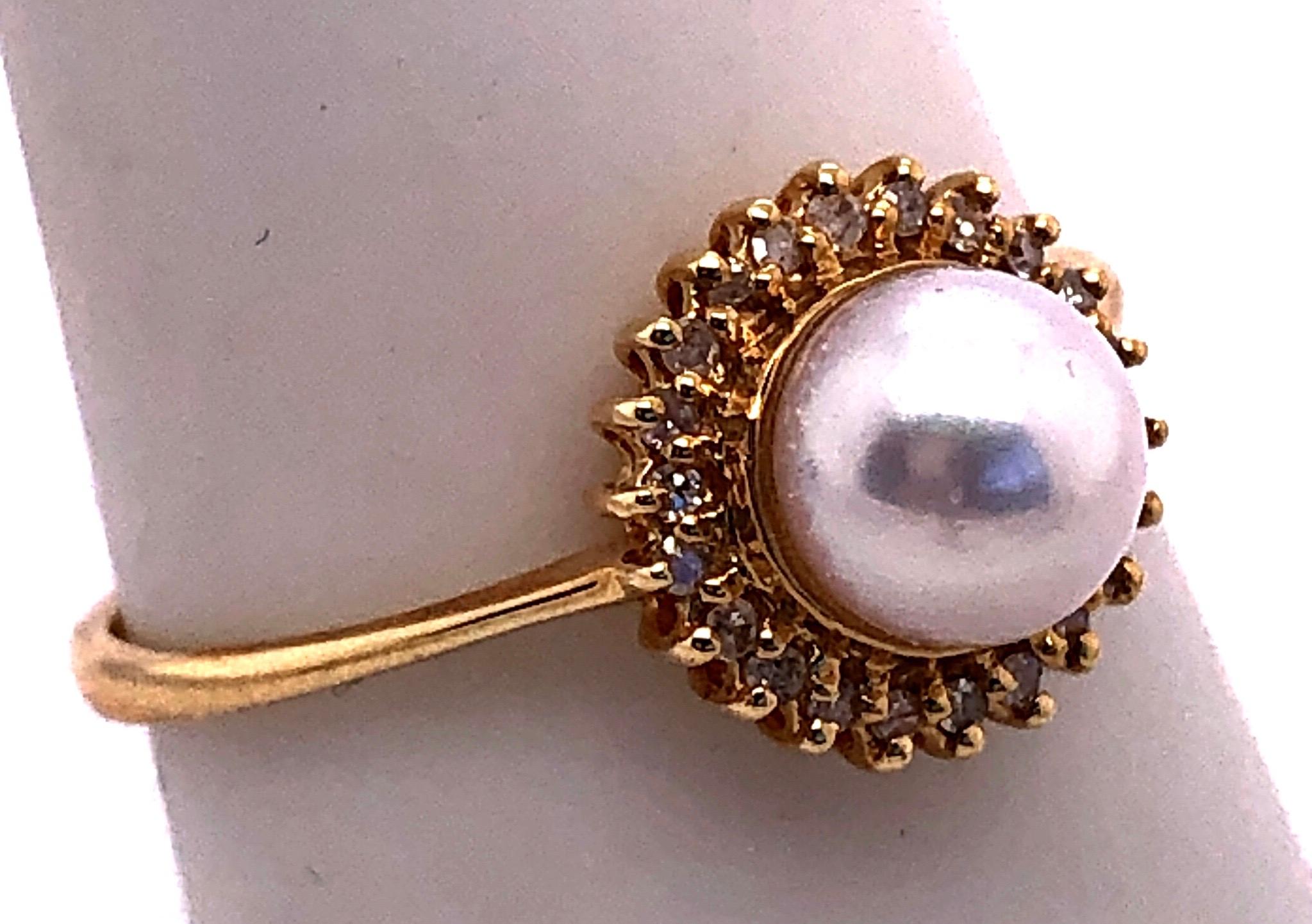 Modern 14 Karat Yellow Gold Fashion Pearl Ring with Diamonds For Sale
