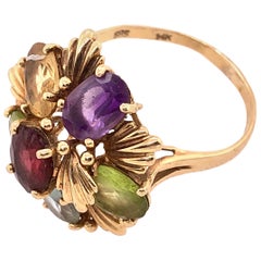 14 Karat Gelbgold Mode Ring mit Halbedelstein-Blumen-Cluster