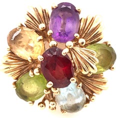 14 Karat Yellow Gold Fashion Ring with Semi Precious Stone Floral Cluster