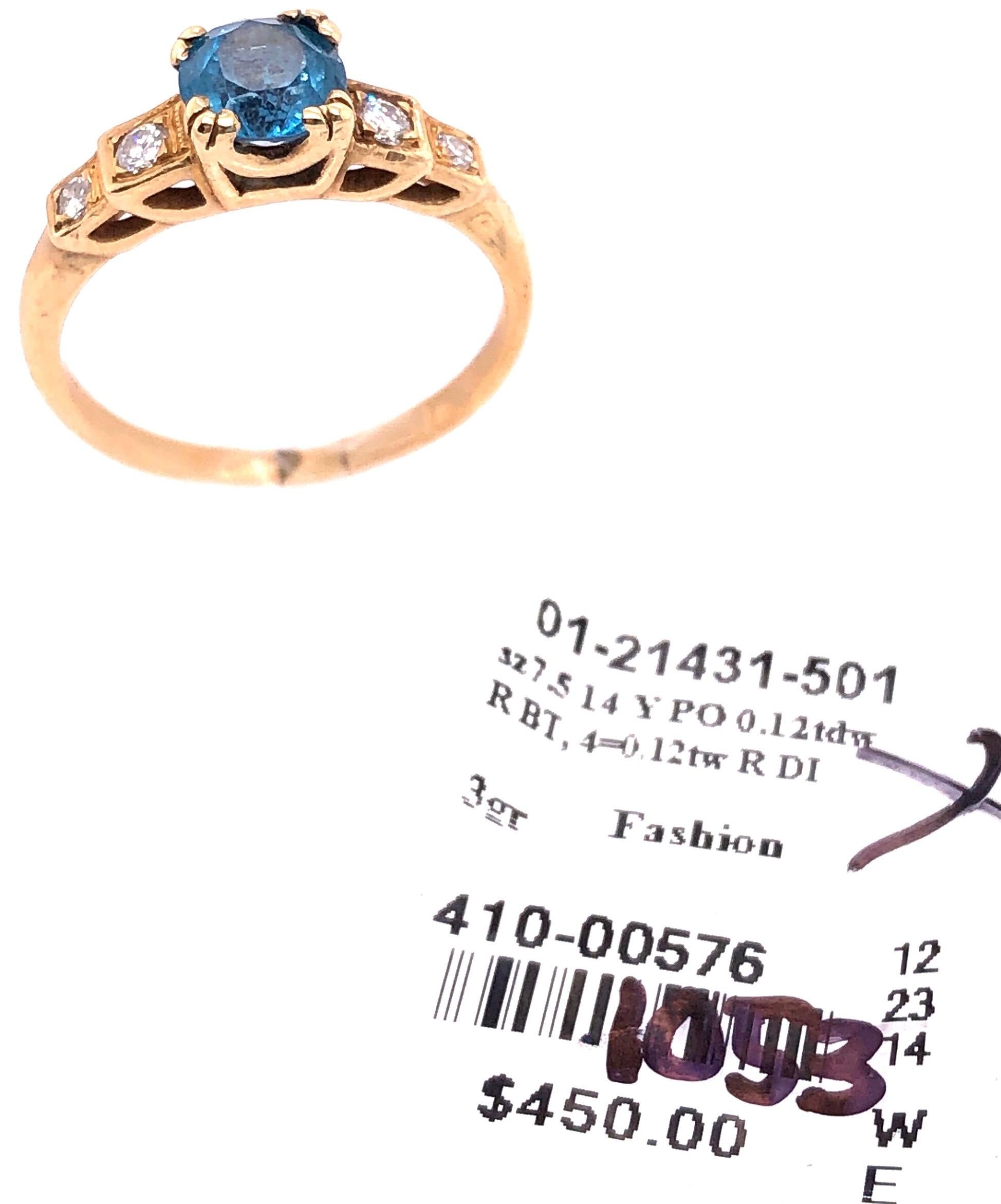 14 Karat Yellow Gold Fashion Round Blue Topaz with Diamond Accents Ring For Sale 2