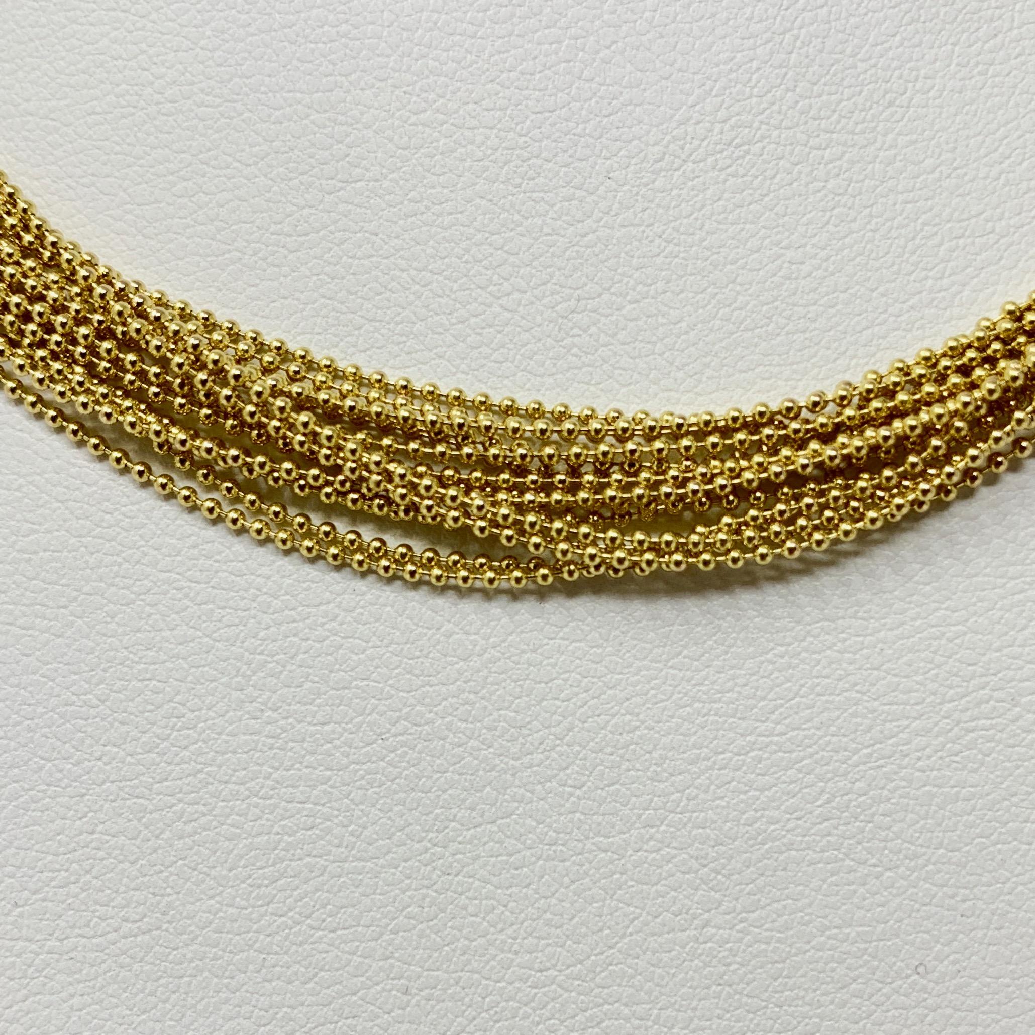 14 Karat Yellow Gold Fifteen-Strand Bead Link Necklace im Zustand „Gut“ in Guilford, CT