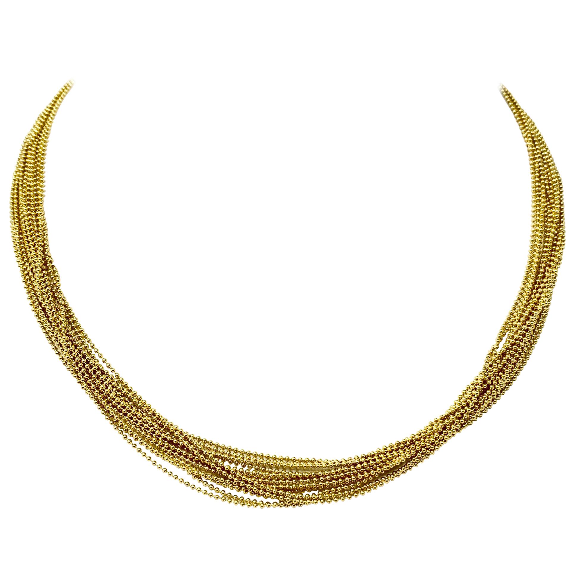 14 Karat Yellow Gold Fifteen-Strand Bead Link Necklace