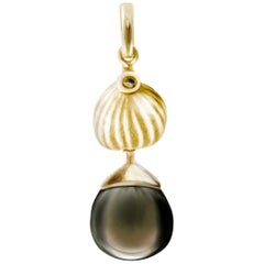 14 Karat Gelbgold Fass-Anhänger-Halskette mit abnehmbarem Cabochon Rauchquarz