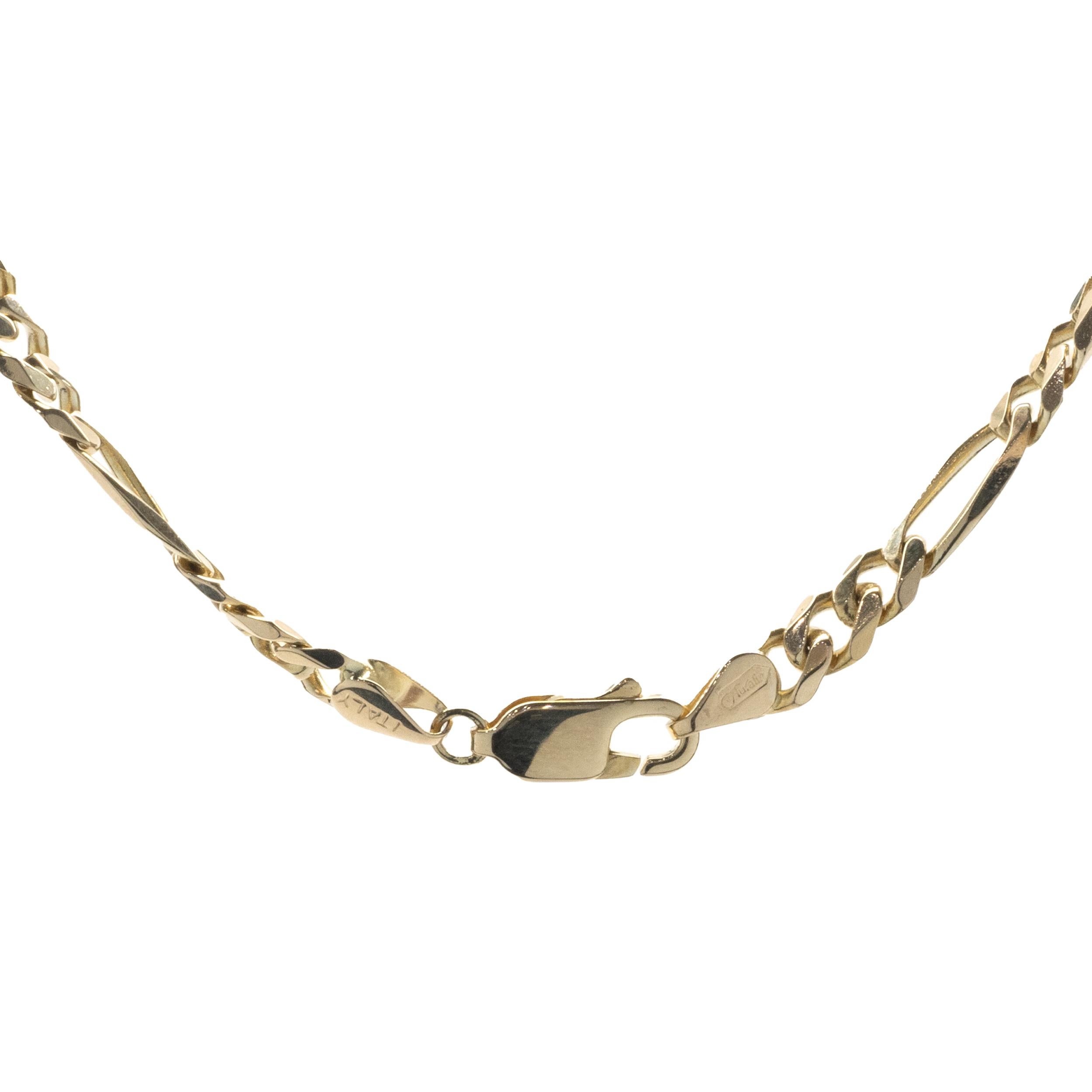 Material: 14K yellow gold
Dimensions: necklace measures 20-inches in length, 4.5mm wide
Weight: 16.90 grams

