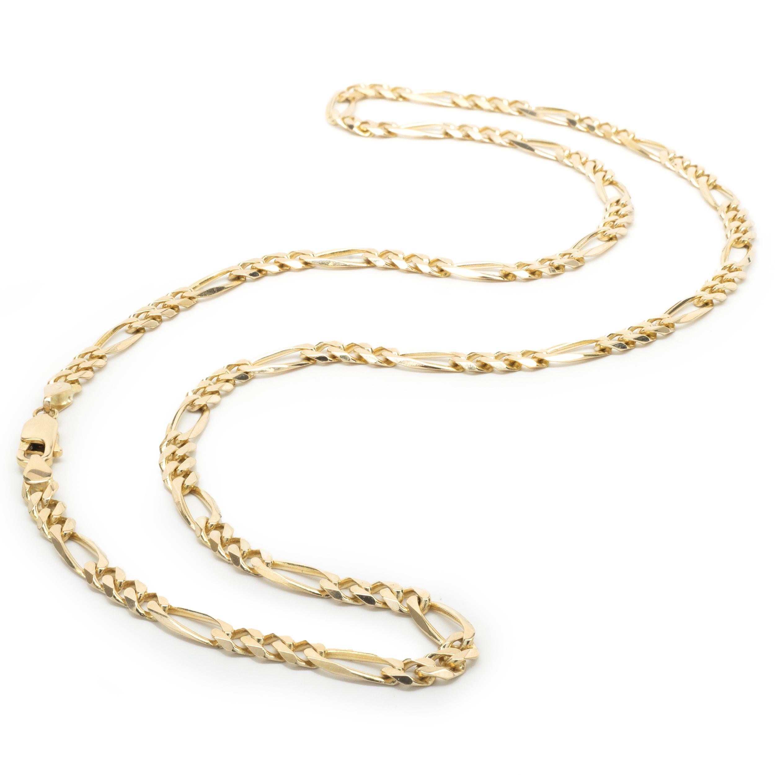 Women's or Men's 14 Karat Yellow Gold Figaro Chain Necklace For Sale