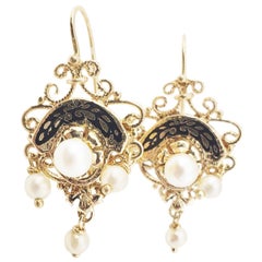 14 Karat Yellow Gold Filigree and Pearl Earrings