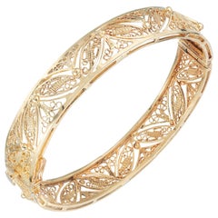 Vintage 14 Karat Yellow Gold Filigree Bangle Bracelet