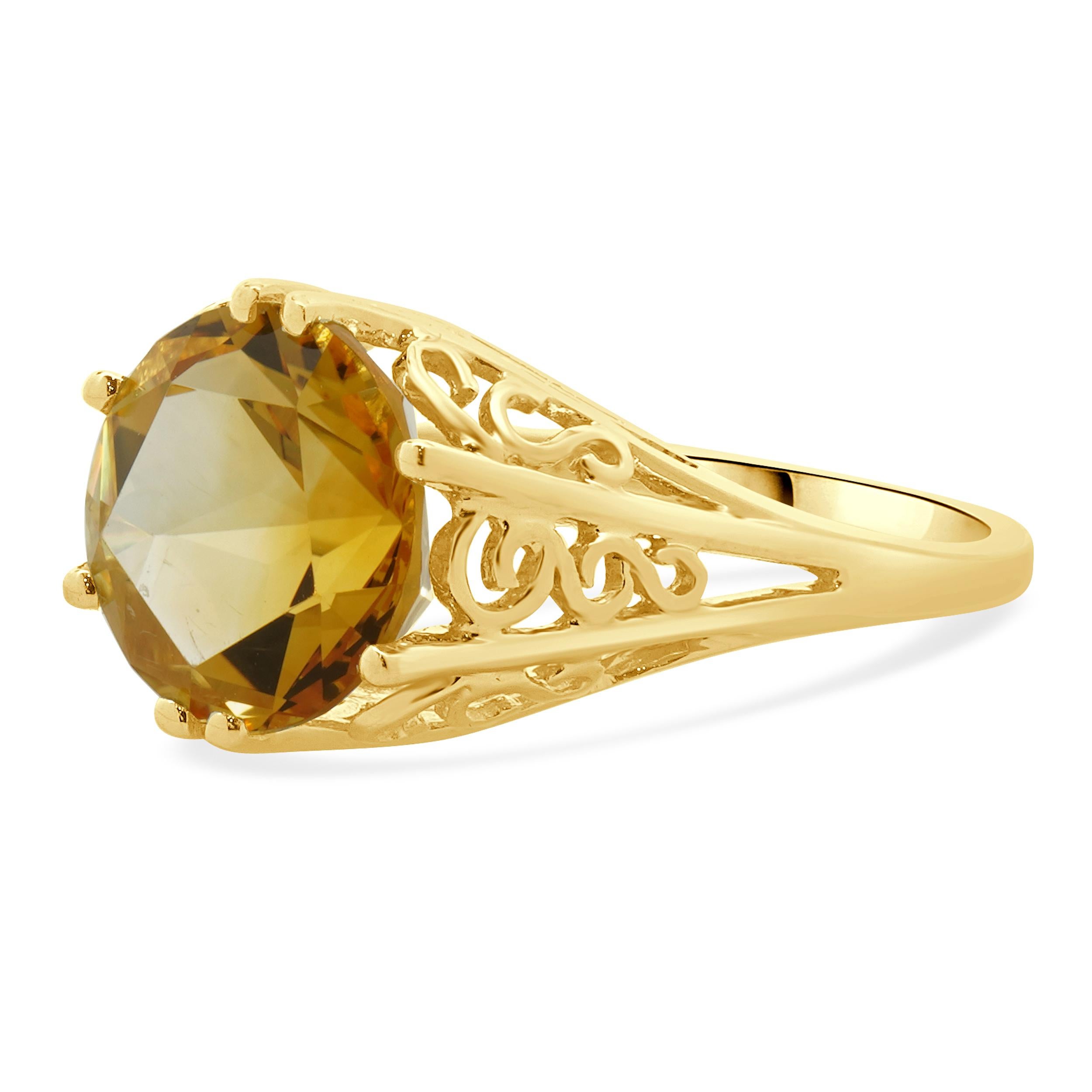 Material: 14K yellow gold
Citrine: 1 round cut = 3.71ct
Ring Size: 7 (please allow up to 2 additional business days for sizing requests)
Dimensions: ring top measures 11mm
Weight: 3.33 grams
