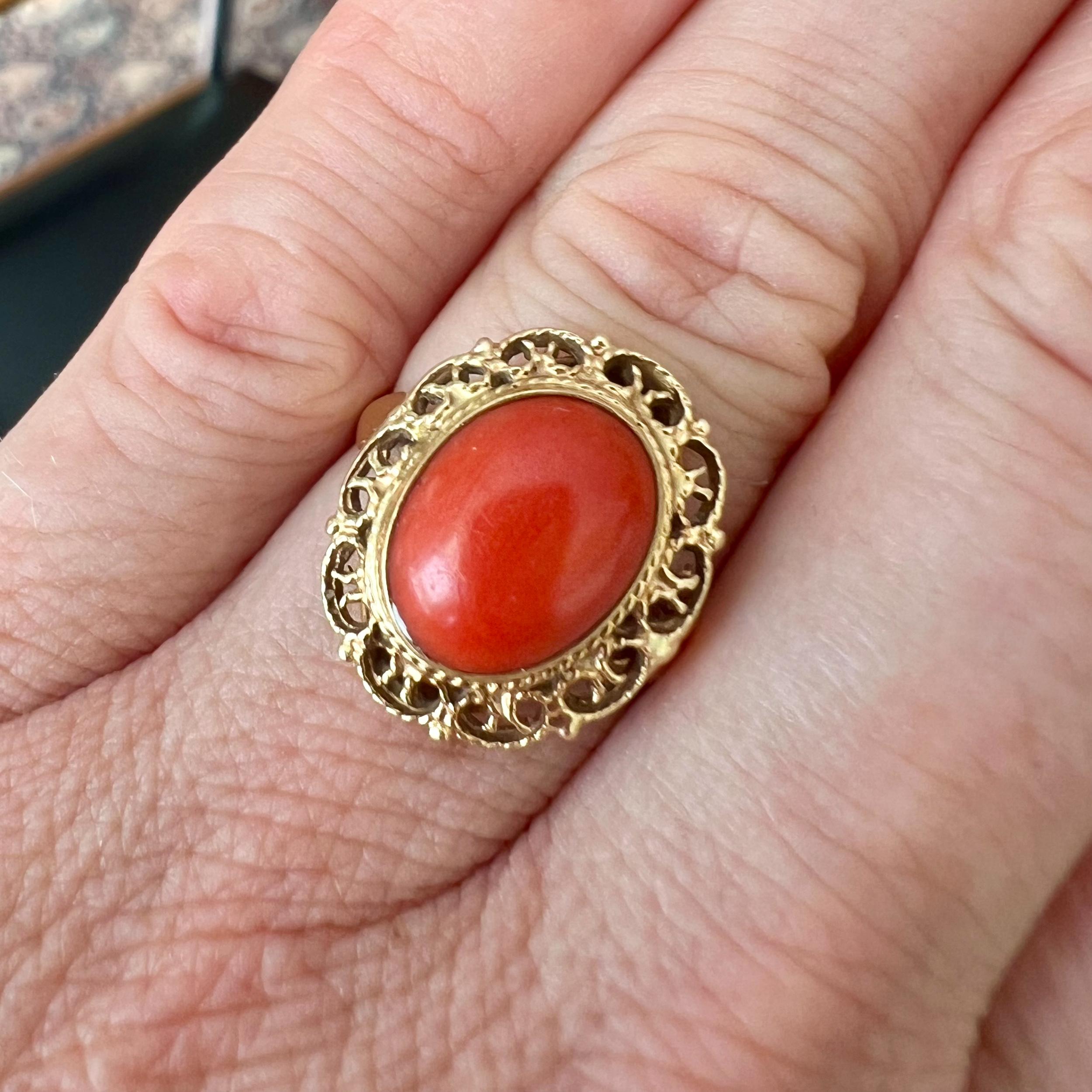 yellow gold coral ring