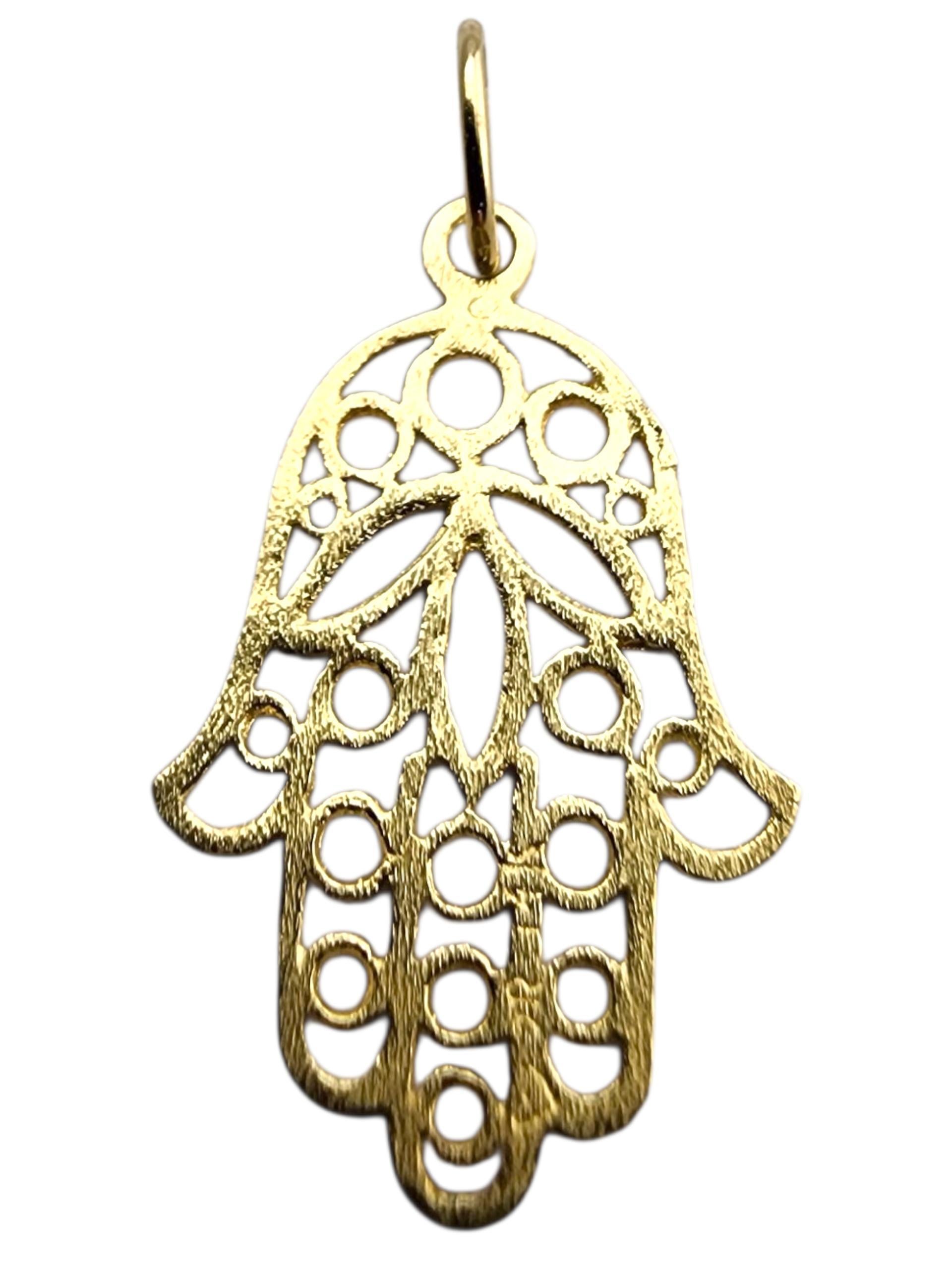 Contemporain Pendentif Hamsa en or jaune 14 carats en filigrane #23921 en vente