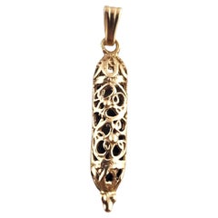 14 Karat Yellow Gold Filigree Mezuzah Charm #19318
