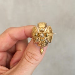 Antique 14 Karat Yellow Gold Pearl Cannetille Brooch