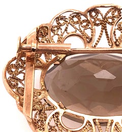 14 Karat Yellow Gold Filigree with Smokey Oval Topaz Brooch / Charm