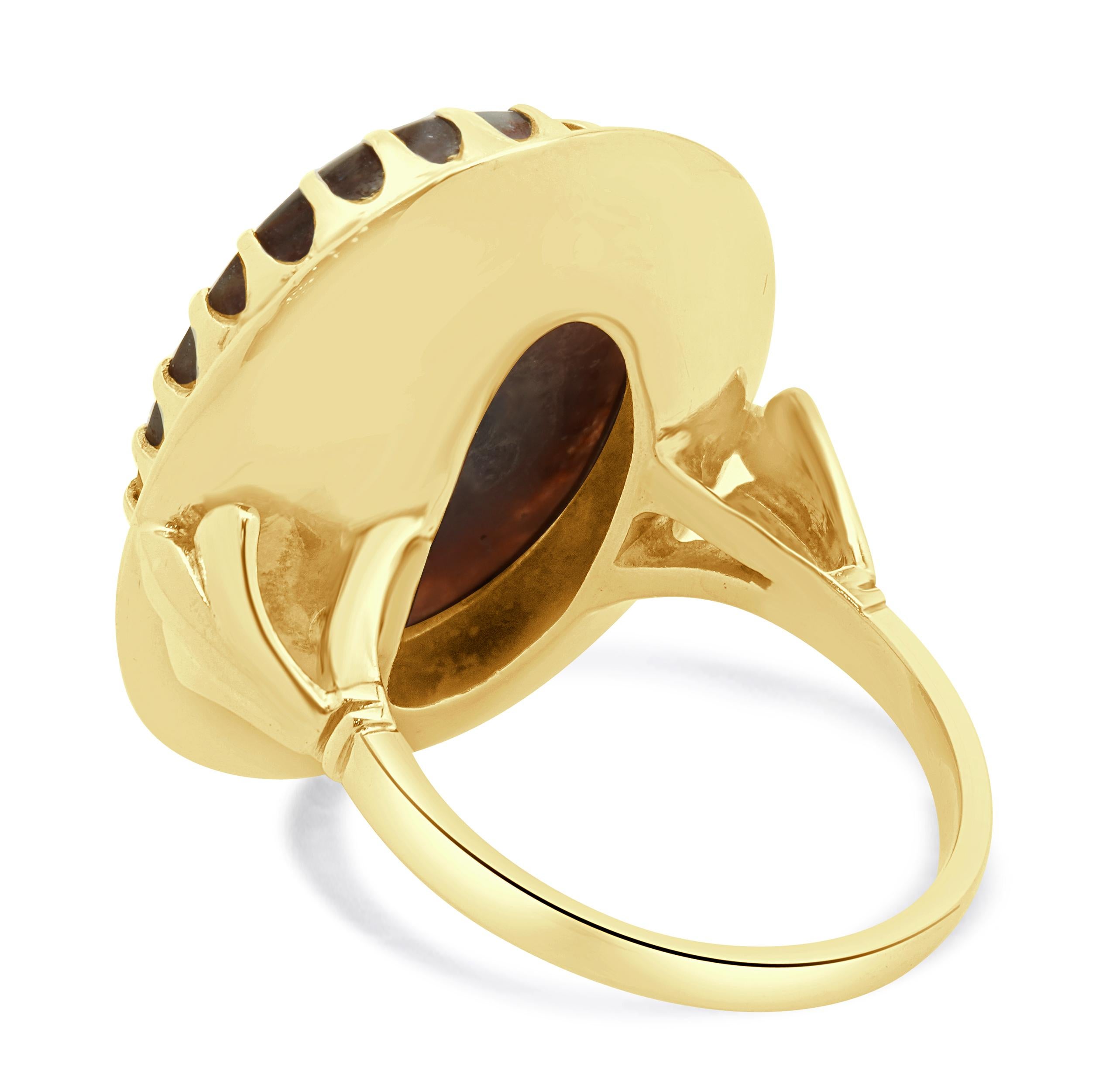da uomo o donna Anello in oro giallo 14 carati con agata di fuoco in vendita