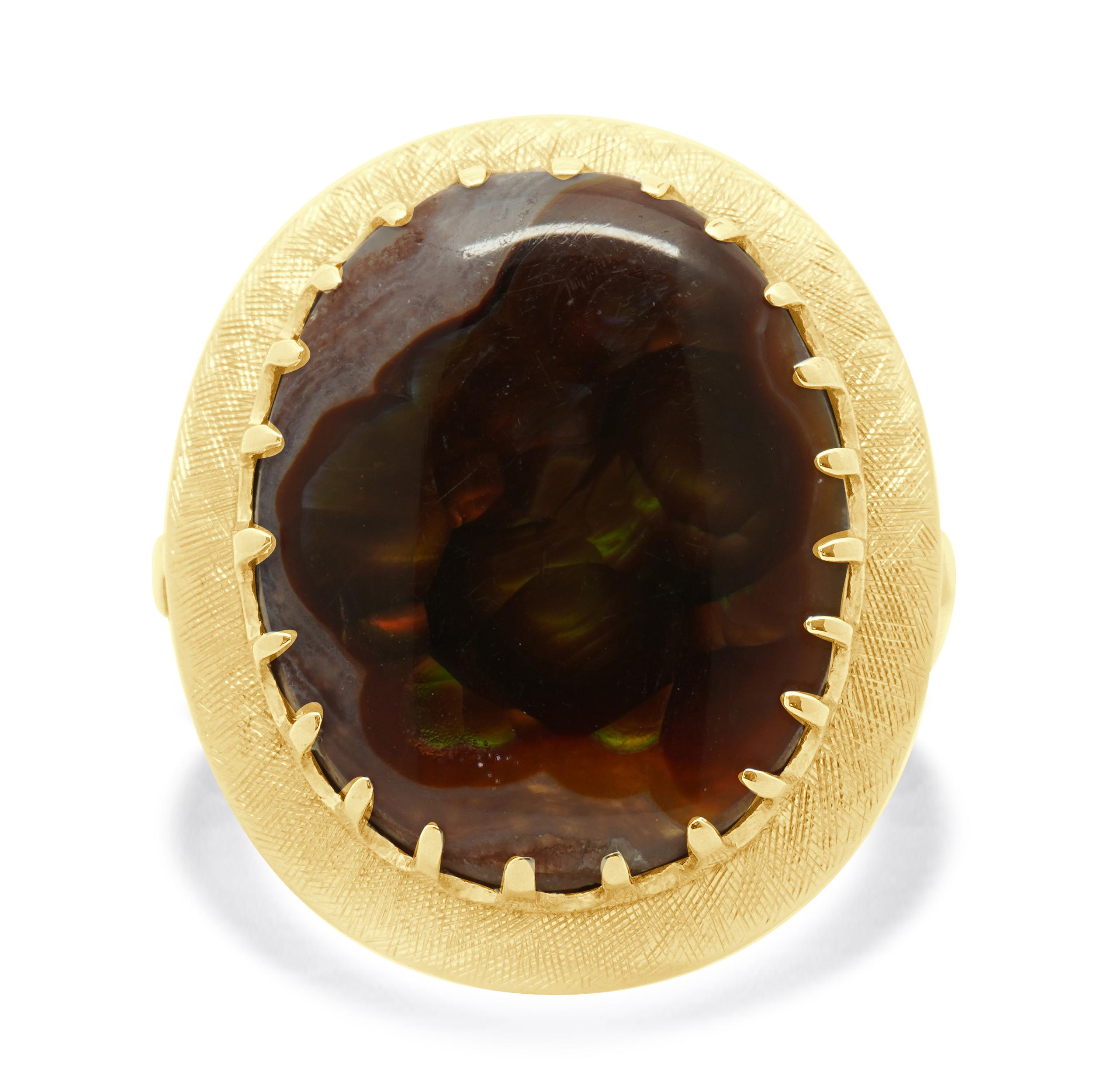 Anello in oro giallo 14 carati con agata di fuoco in vendita