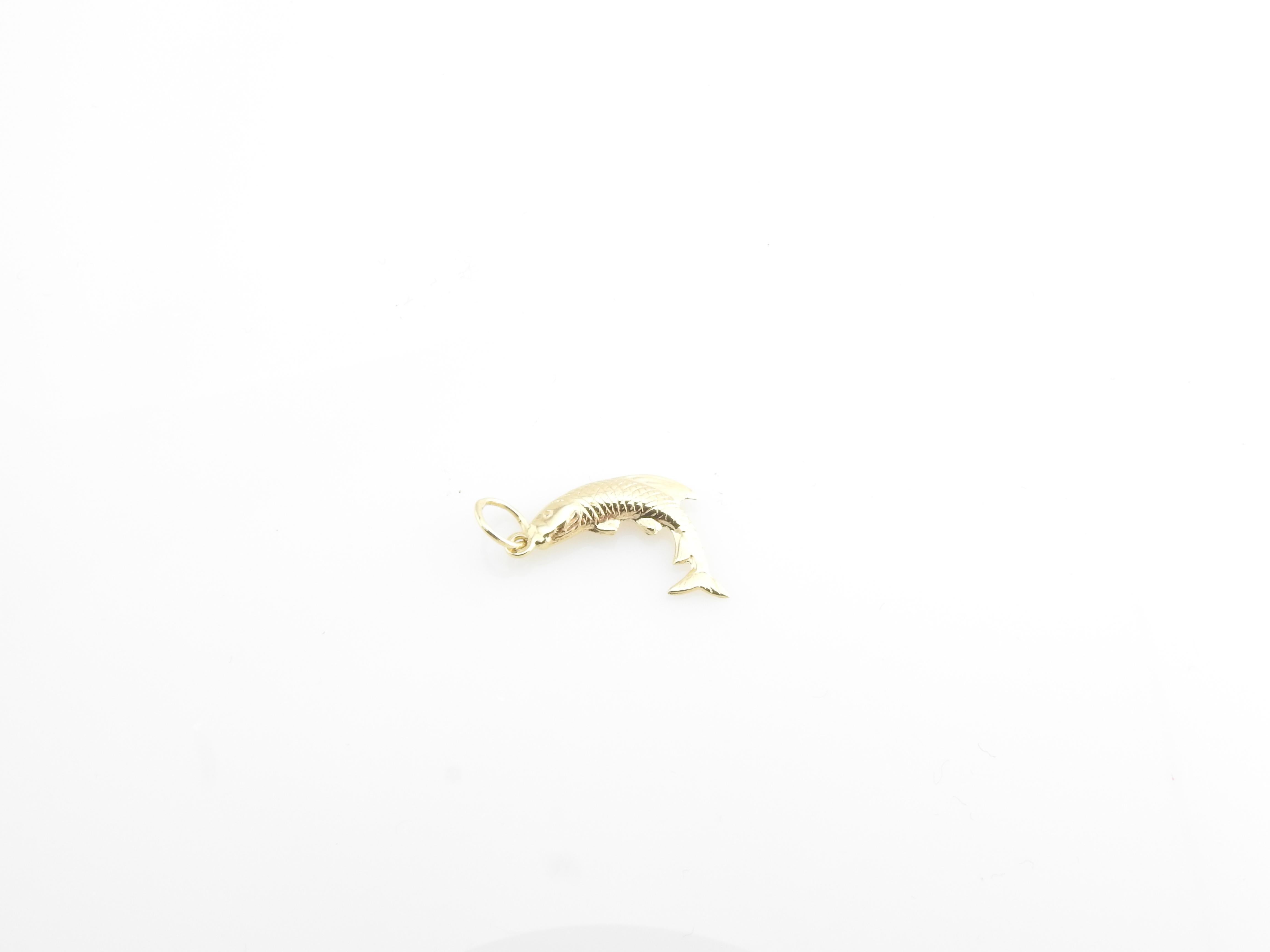 Vintage 14 Karat Yellow Gold Fish Charm

Perfect for the fishing enthusiast!

This lovely charm features a trout in motion meticulously detailed in 14K yellow gold.

Size: 18 mm x 10 mm - actual charm.

Weight: 0.2 dwt. / 0.4 gr.

Stamped: 14K

Very