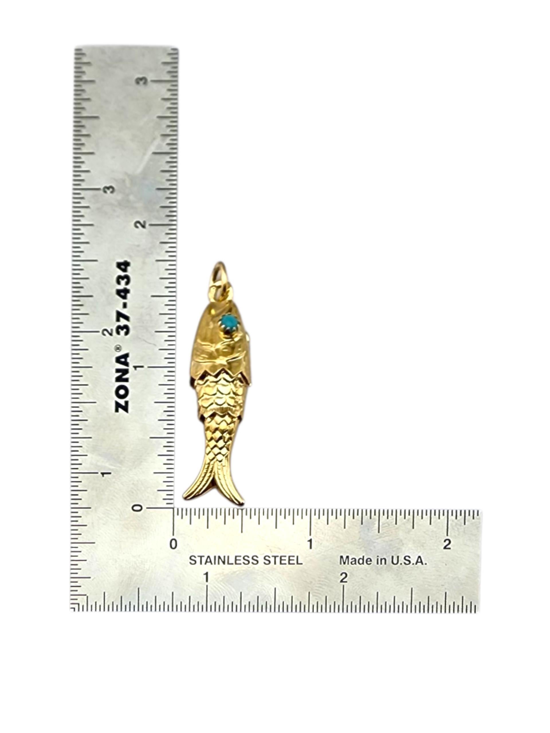 Ciondolo a forma di pesce in oro giallo 14 carati #23046 in vendita 2