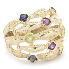 14 Karat Yellow Gold Five Row Multi Gemstone Cigar Band