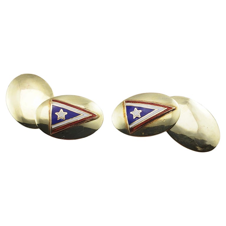 14 Karat Yellow Gold Flag of Puerto Rico Cufflinks For Sale at 1stDibs